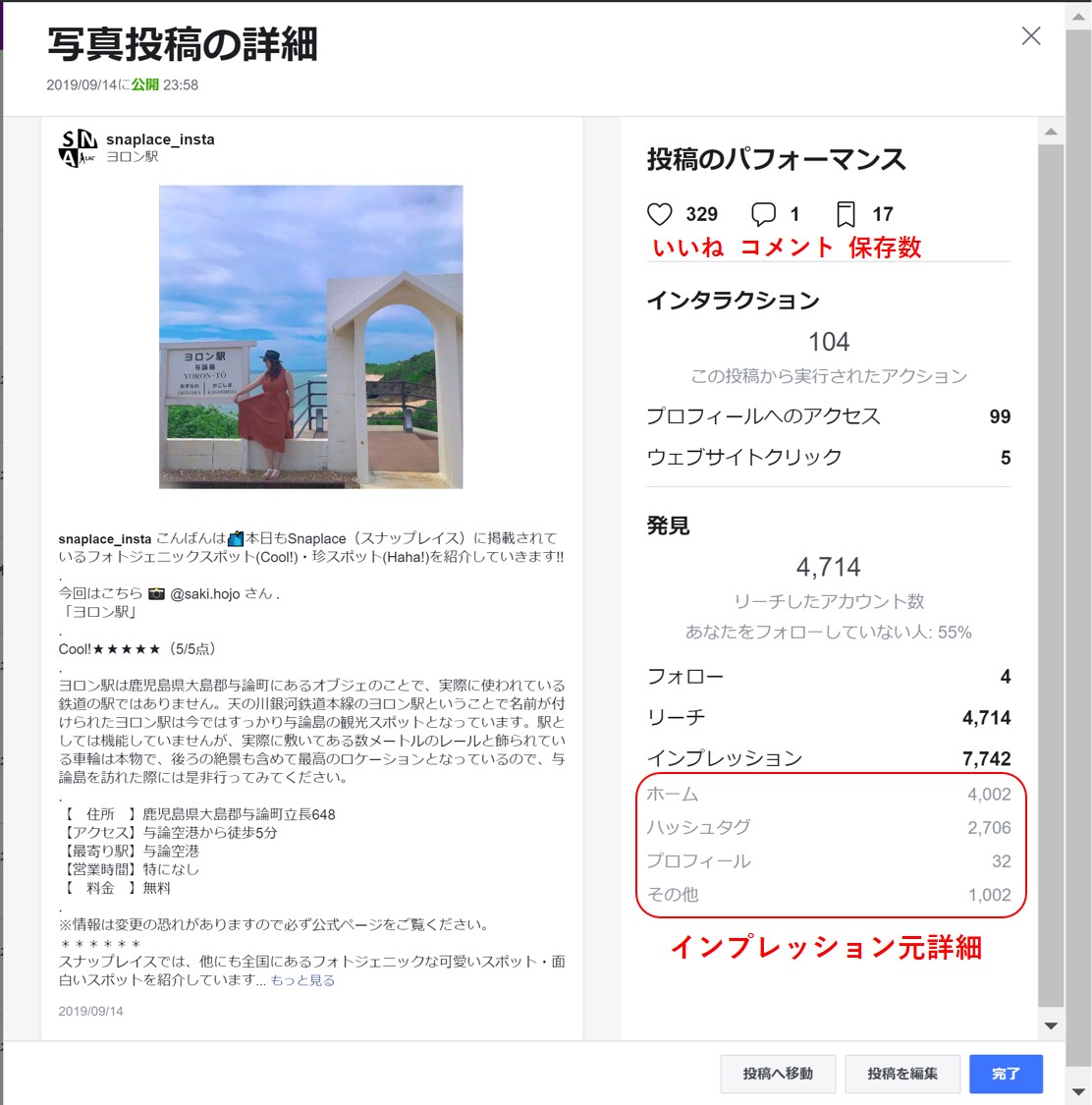 インスタグラム個別詳細インサイト