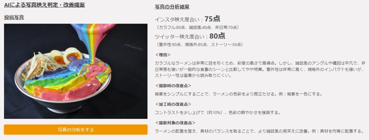 投稿画像の採点・改善提案